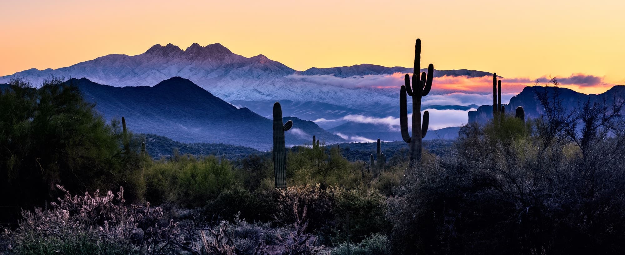 Snow covered Four Peaks in the Arizona Desert